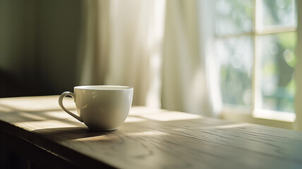 Obraz premium A simple empty teacup on a plain wooden table