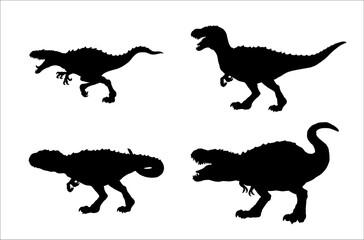Black silhouette of carnivorous dinosaurs. Tyrannosaurus rex, Allosaurus and Giganotosaurus. Vector illustration.	
