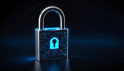 Fototapeta premium Closed padlock on black background, depicting key aspects of digital security, safety, and protection for online privacy and access control