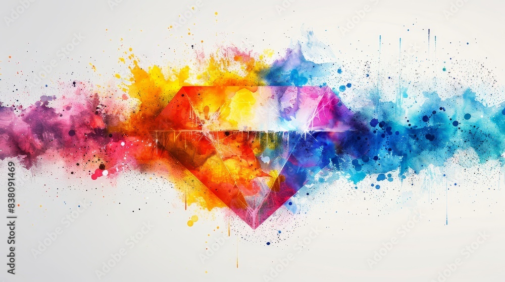 Poster a sophisticated diamond shape crafted from an array of lively paint splatters