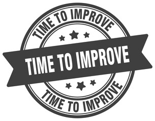 time to improve stamp. time to improve label on transparent background. round sign