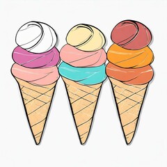 Sweet ice cream. Summer refreshment frozen icecream. Milk dessert favor cool product. Cartoon illustration for print.