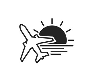 travel and summer vacation icon. plane, sea and sun. isolated vector image for tourism design