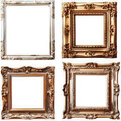 Four Ornate Picture Frames, Isolated on a Transparent Background, Graphic Resource