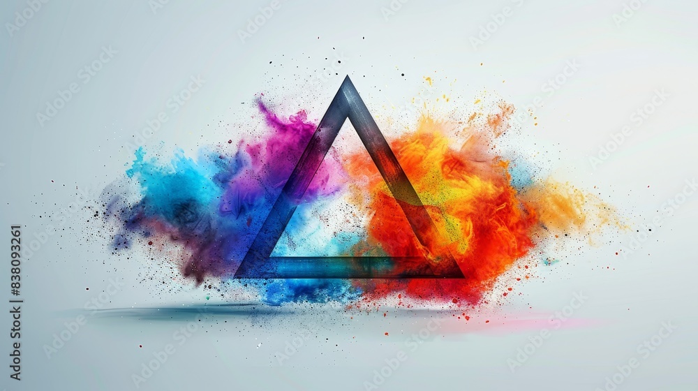 Poster an elegant triangle created from a blend of vibrant and colorful paint splashes