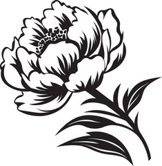 Clean Lineart Peony Badge Whimsical Logo Creation Sleek Peony Outline Modern Graphic Symbol