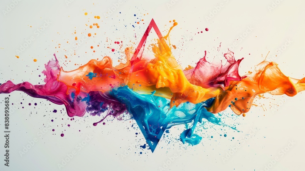 Poster colorful paint splashes arranged in a triangular shape