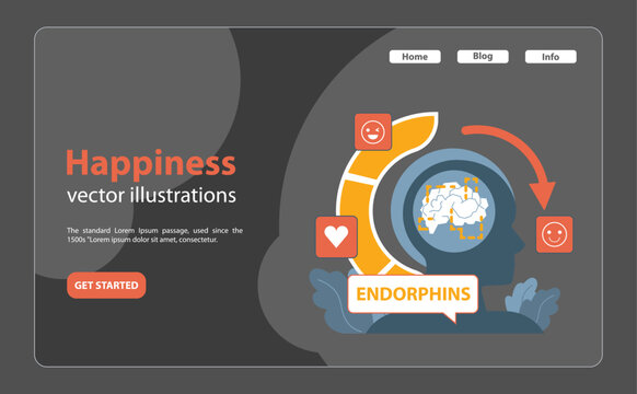 Illustration showcasing the brain's endorphin release, triggering happiness. Flat vector illustration