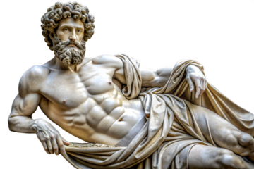 PNG A Marble Statue of a Bearded, Curly-Haired Man