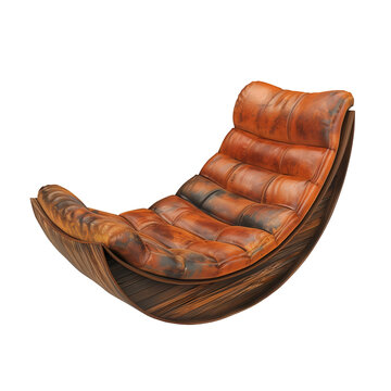 recommend clip art: Wooden Glider Chair With Leather Cushions, Isolated on a Transparent Background, Graphic Resource