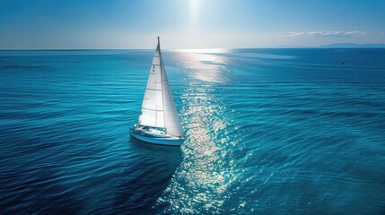 Award-Winning Photography of a Clear Ocean Under Sunlight: Simple Outlines of a Small Sailboat on a Serene Sea