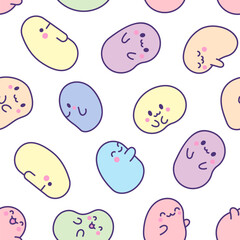 Cute kawaii tapioca pearls. Seamless pattern. Cartoon funny characters. Hand drawn style. Vector drawing. Design ornaments.