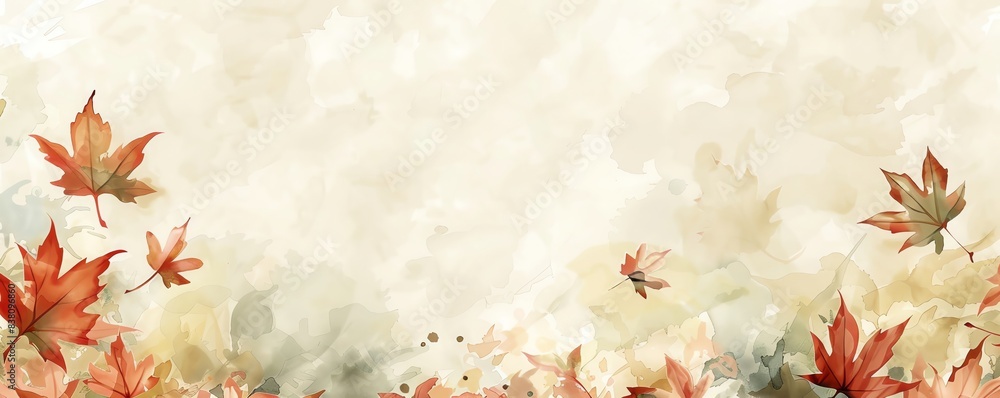Poster a light watercolor background with maple leaves forming a horizontal line across the bottom, offerin