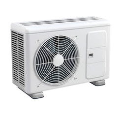 Fototapeta premium White Outdoor Air Conditioner Unit With Fan and Grille, Isolated on a Transparent Background, Graphic Resource