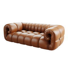 Obraz premium Brown Inflatable Sofa With Roll Armrests, Isolated on a Transparent Background, Graphic Resource