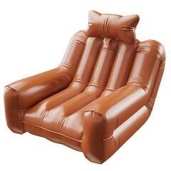Obraz premium Brown Inflatable Recliner With Headrest for Living Room Comfort, Isolated on a Transparent Background, Graphic Resource