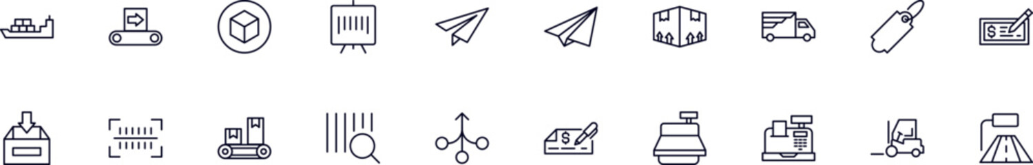 Fototapeta premium Commerce line icons pack. Simple outline sign and editable stroke for web sites, articles, books, apps
