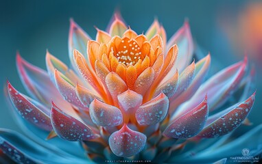 Stunning close-up of a vibrant succulent with water droplets, showcasing colorful petals in a serene, soft background.