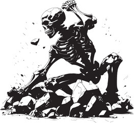 Bone Structure and Boulder Stylish Icon Design Skeletal Figure on Hard Rock Clean Vector Illustration