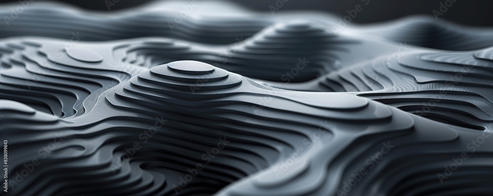 Poster monochrome abstract landscape with wave patterns.