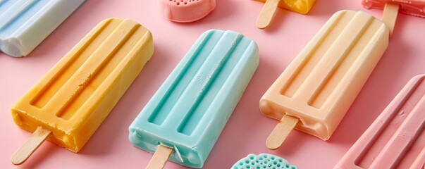 Colorful Popsicles on Pink Background