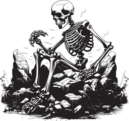 Hammering Skull Whimsical Emblem Illustration Rock and Skeleton Hand Minimal Vector Logo