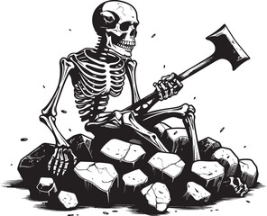Skeletal Arm and Boulder Modern Icon Illustration Hammering Bone and Stone Stylish Emblem Design