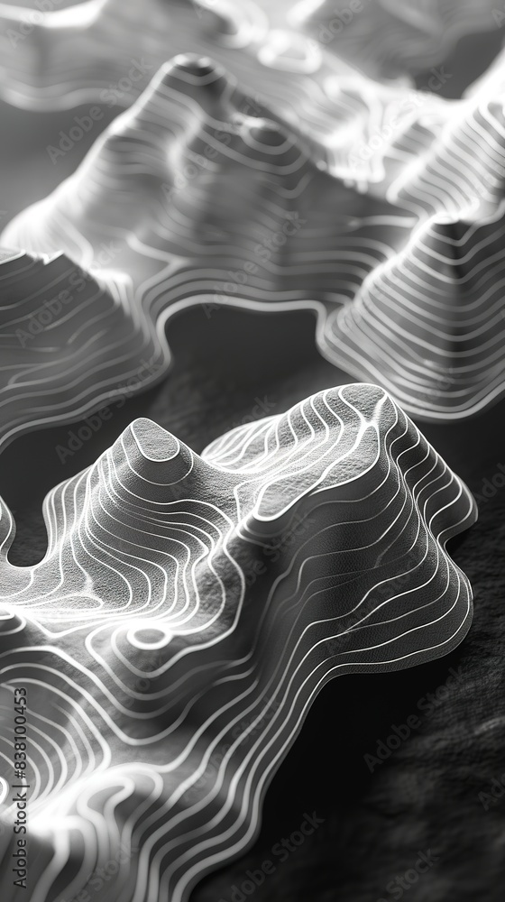 Poster abstract digital landscape with flowing lines and shadows in mon