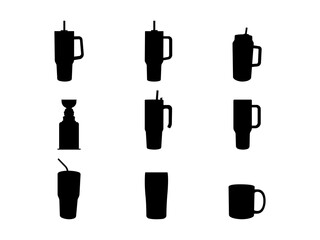 Set of Stanley Cup Silhouette in various poses isolated on white background