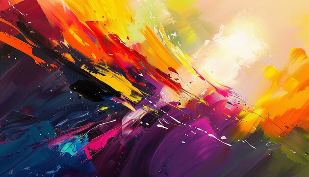 Abstract painting-like background with expressive brushstrokes and vibrant splashes of color