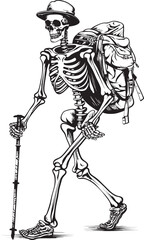 Skeletal Explorer Adventure Vector Design Concept Bone Skeleton Hiker Minimalist Logo Emblem