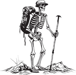 Skull and Backpack Modern Symbolic Illustration Bone Stick and Bag Chic Logo Artwork