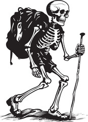 Skeletal Figure with Backpack Clean Vector Icon Skeleton Trekking Minimalist Graphic Design