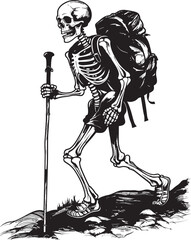 Skeletal Anatomy Hiking Stylish Graphic Art Backpacking Skull Whimsical Emblem Illustration
