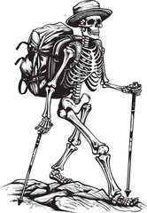 Bone Stick and Adventure Modern Graphic Symbol Hiking Skull Whimsical Vector Concept