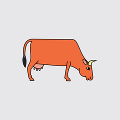 Vintage Cow Side. Cartoon Style. Vector