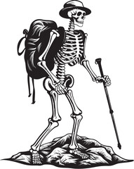 Creepy Skeleton Trailblazer Minimalist Iconography Skeletal Adventurer Elegant Emblem Design