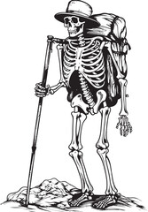 Skeletal Anatomy Hiking Stylish Graphic Art Backpacking Skull Whimsical Emblem Illustration