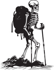 Skeletal Stick and Bag Minimalistic Emblem Design Bone Hiker on the Trail Clean Logo Illustration