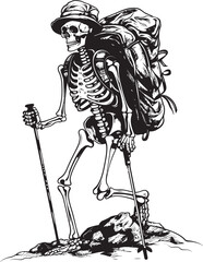 Backpacker Skeleton Logo Minimal Vector Logo Bone Structure on the Path Sleek Icon Concept