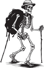 Bony Bag and Stick Elegant Icon Concept Backpacking Skeleton Art Contemporary Symbol Design