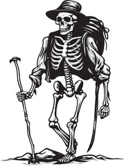 Skeleton Adventure Clean Vector Illustration Bone Backpacker Logo Modern Emblem Artwork