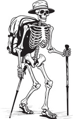 Skeletal Traveler with Backpack Stylish Icon Design Skeleton with Bag and Walking Stick Clean Vector Symbol