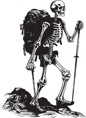 Skeleton Trekking Path Whimsical Vector Design Adventure Skull Minimalistic Logo Symbol