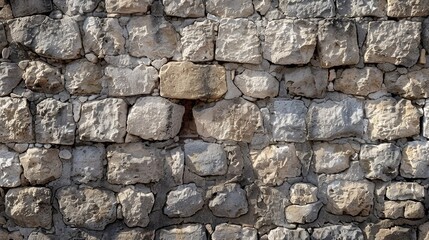 Ancient stone wall of an 18th century castle or fortress with weathered and cracked bricks in close up view