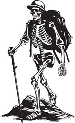 Skeleton on Trail Modern Graphic Symbol Bone Hiking Adventure Whimsical Icon Concept