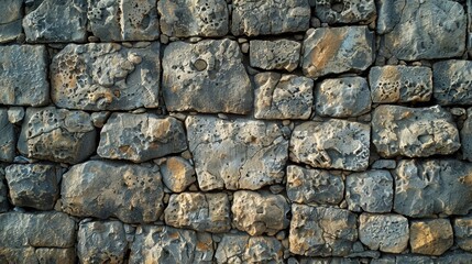 Fototapeta premium Ancient stone wall of an 18th century castle or fortress with weathered and cracked bricks in close up view