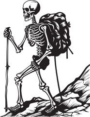 Backpacking Expedition Clean Icon Art Skeletal Hiking Trail Modern Emblem Design