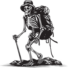 Bone Structure Trekker Clean Logo Concept Skeletal Hiker Logo Modern Icon Symbol