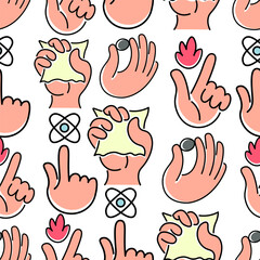 seamless pattern hands gestures in doodle style in vector. template for backdrop textile poster print design wrapping wallpaper